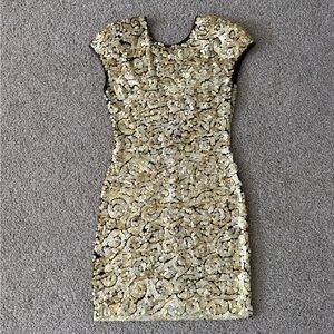 Y2K Morgan Taylor Evening Gold Sequin Cocktail Dress size Small Vintage Party!